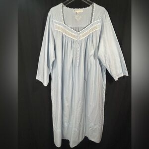Eileen West Light Blue Polka Dot Lace Trim Nightgown 100% Cotton Sz XL